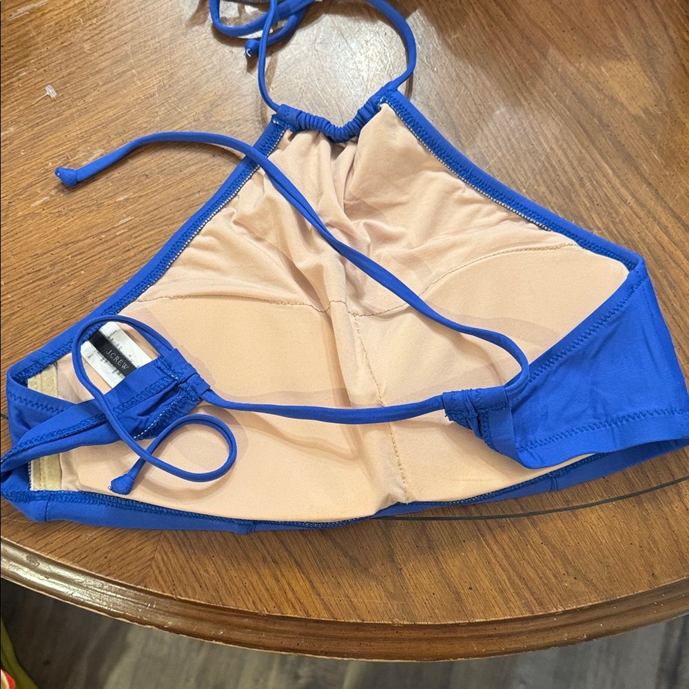 J Crew royal blue high neck tie halter bikini top Large Like New Condition - Picture 4 of 7